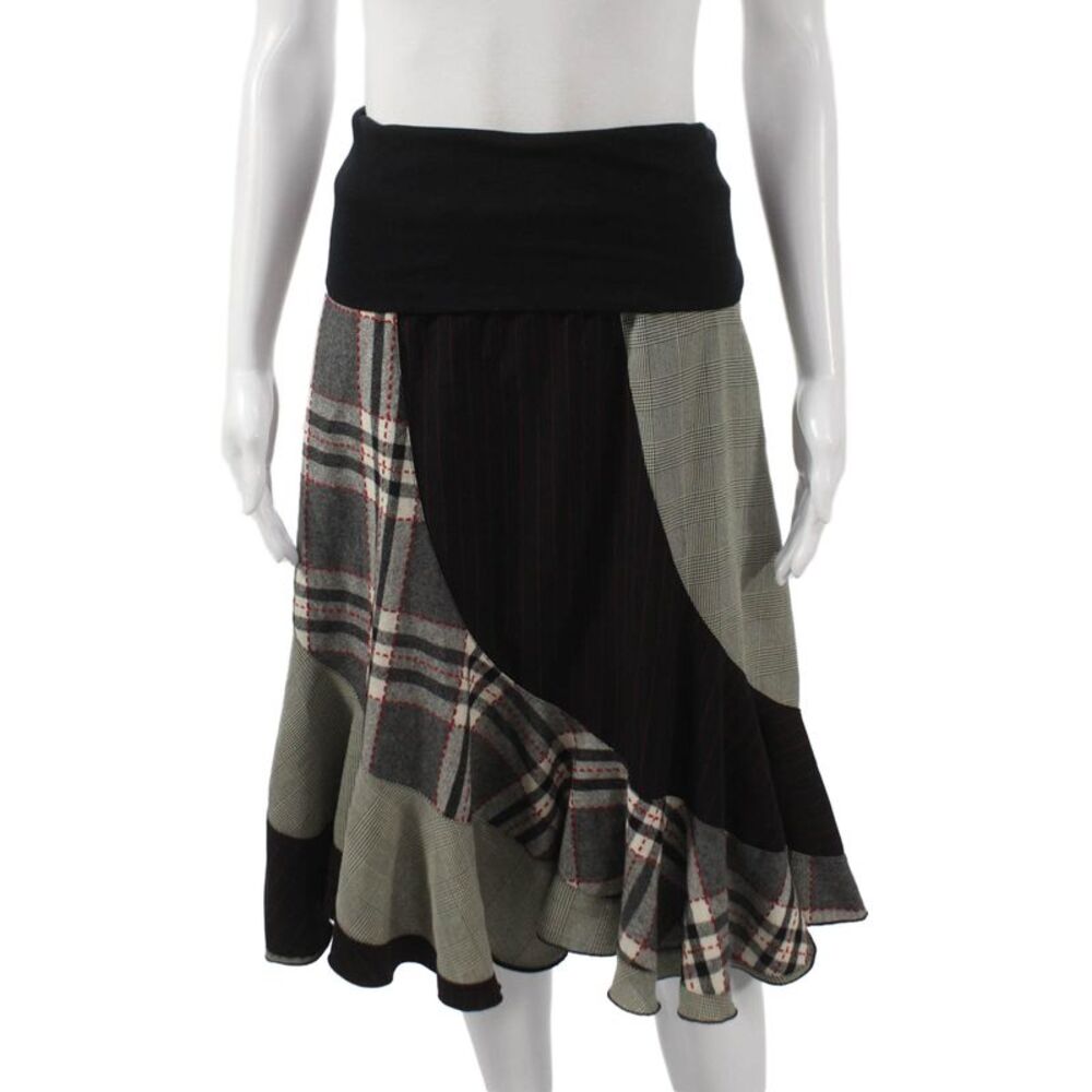 Xiao Womens A-Line Plaid Skirt Multicolor Polyester Knee Length Size XS